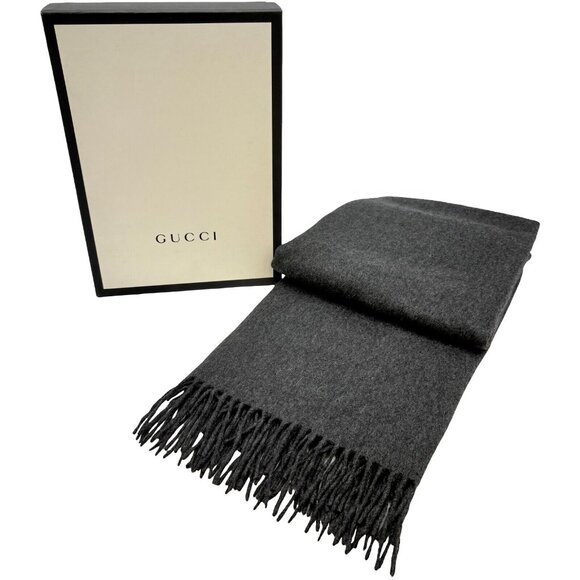 Authentic GUCCI Large Stole Muffler Scarf Gray Cashmere - Picture 1 of 15